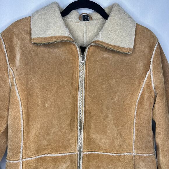 EMC Brown Leather Suede Zip Fur Lined Jacket Size Medium - Picture 2 of 14